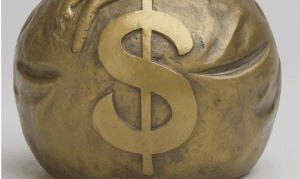 A closed gold pouch, symbolizsng financial security and potential wealth accumulation
